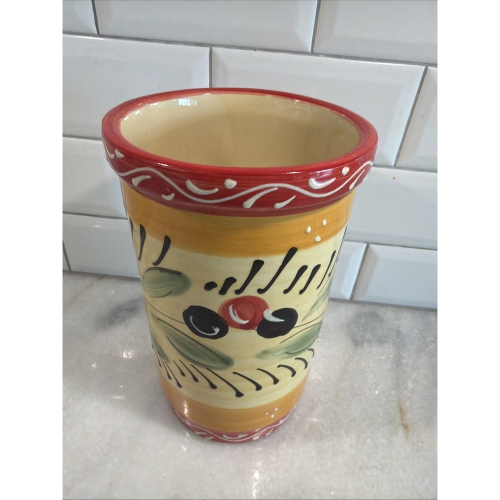 Vintage Pier 1 Olive Wine Cooler Utensil Holder Wine Cooler 8.5" Spain GW994